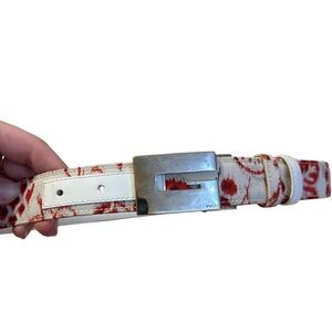 Vintage Gucci Red and White Cherry/Floral Pattern Rare Belt 35 inches